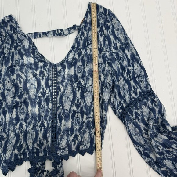 Sea‎ Gypsies Top Bell Sleeves Cropped Crochet Detail Boho V Neck Festival - Picture 11 of 11